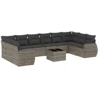 vidaXL Ensemble de salon de jardin 11 pièces avec coussins Gris Poly rotin