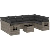 vidaXL Ensemble de salon de jardin 10 pièces avec coussins Gris Poly Rattan