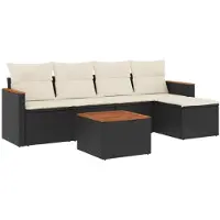 vidaXL Ensemble de salon de jardin 6 pièces avec coussins noir poly rotin