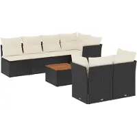 vidaXL Ensemble de jardin canapé 8 pièces avec coussins noir poly rotin