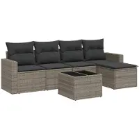 vidaXL ensemble de salon de jardin 6 pièces avec coussins Gris Poly Rattan