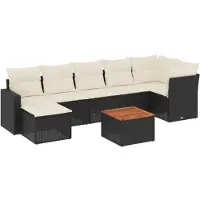 vidaXL Ensemble de jardin canapé 8 pièces avec coussins noir poly rotin