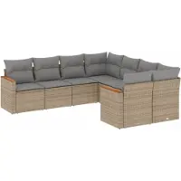 vidaXL Ensemble de jardin canapé 8 pièces avec coussins Beige Poly Rattan