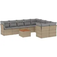 vidaXL Ensemble de salon de jardin 10 pièces avec coussins Beige Poly Rattan