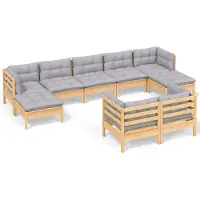 vidaXL Ensemble salon de jardin 9 pièces avec coussins gris pin massif