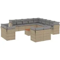 vidaXL Ensemble de salon de jardin 14 pièces avec coussins Beige Poly Rattan