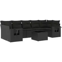 vidaXL Ensemble de jardin canapé 8 pièces avec coussins noir poly rotin
