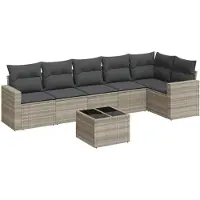 vidaXL Ensemble de salon de jardin 7 pièces avec coussins gris clair Poly rotin