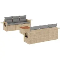 vidaXL Ensemble de salon de jardin 7 pièces avec coussins Beige Poly Rattan