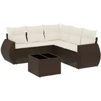 vidaXL Ensemble de salon de jardin 6 pièces avec coussins Marron Poly Rattan