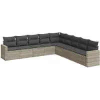 vidaXL Ensemble de salon de jardin 9 pièces avec coussins gris clair Poly rotin