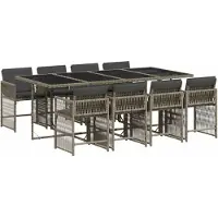 vidaXL Salon de jardin 9 pièces avec coussins Gris Poly Rattan