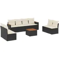 vidaXL Ensemble de salon de jardin 9 pièces avec coussins noir poly rotin
