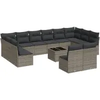 vidaXL Ensemble de 13 canapés de jardin avec coussins Gris Poly Rattan