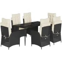vidaXL Ensemble de jardin 7 pièces avec coussins Noir Poly Rattan