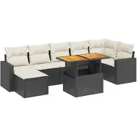 vidaXL Ensemble de jardin canapé 8 pièces avec coussins noir poly rotin