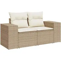 vidaXL Canapé de jardin avec coussins 2 places Beige Poly Rattan