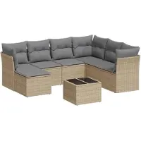 vidaXL Ensemble de jardin canapé 8 pièces avec coussins Beige Poly Rattan