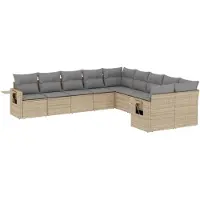 vidaXL Ensemble de salon de jardin 10 pièces avec coussins Beige Poly Rattan