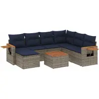 vidaXL Ensemble de jardin canapé 8 pièces avec coussins Gris Poly rotin