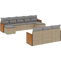 vidaXL Ensemble de salon de jardin 10 pièces avec coussins Beige Poly Rattan