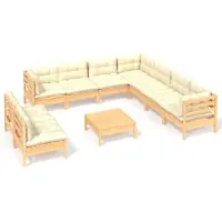 vidaXL Ensemble salon de jardin 10 pièces avec coussins crème pin massif