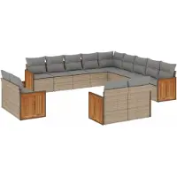 vidaXL Ensemble de 13 canapés de jardin avec coussins Beige Poly Rattan
