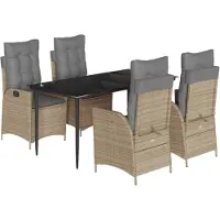 vidaXL Salon de jardin 5 pièces avec coussins Beige Poly Rattan