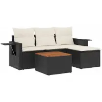 vidaXL Ensemble de salon de jardin 5 pièces avec coussins noir poly rotin