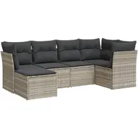 vidaXL Ensemble de salon de jardin 6 pièces avec coussins gris clair Poly rotin