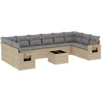 vidaXL Ensemble de salon de jardin 11 pièces avec coussins Beige Poly Rattan