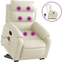 vidaXL Fauteuil de massage avec releveur Crème Similicuir