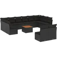 vidaXL Ensemble de 13 canapés de jardin avec coussins noir poly rotin