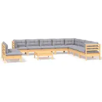 vidaXL ensemble salon de jardin 11 pièces avec coussins gris pin massif