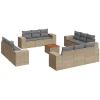 vidaXL Ensemble de 13 canapés de jardin avec coussins Beige Poly Rattan