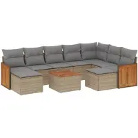 vidaXL Ensemble de salon de jardin 10 pièces avec coussins Beige Poly Rattan