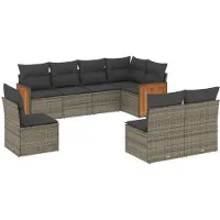 vidaXL Ensemble de jardin canapé 8 pièces avec coussins Gris Poly rotin