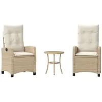 vidaXL Ensemble de bistro 3 pcs avec coussins beige résine tressée