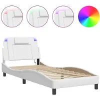 vidaXL Cadre de lit avec LED Blanc 90x200 cm Similicuir