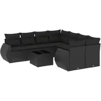 vidaXL Ensemble de salon de jardin 9 pièces avec coussins noir poly rotin