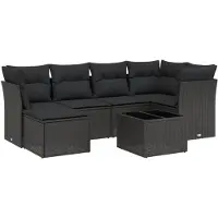 DKD Home Decor Ensemble de salon de jardin 7 pièces avec coussins noir poly rotin