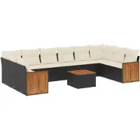 vidaXL Ensemble de salon de jardin 11 pièces avec coussins noir poly rotin