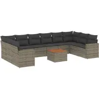 vidaXL Ensemble de salon de jardin 11 pièces avec coussins Gris Poly rotin