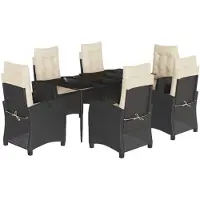 vidaXL Ensemble de jardin 7 pièces avec coussins Noir Poly Rattan