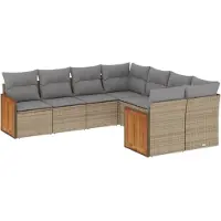 vidaXL Ensemble de jardin canapé 8 pièces avec coussins Beige Poly Rattan