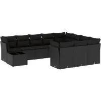 vidaXL Ensemble de salon de jardin 11 pièces avec coussins noir poly rotin