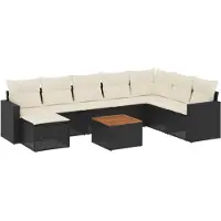 vidaXL Ensemble de salon de jardin 9 pièces avec coussins noir poly rotin