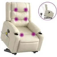 vidaXL Fauteuil de massage avec releveur Crème Similicuir