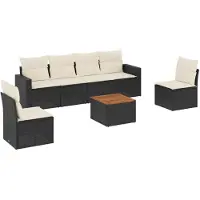 vidaXL Ensemble de salon de jardin 7 pièces avec coussins noir poly rotin