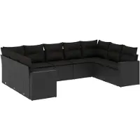 vidaXL Salon de jardin 9 pcs avec coussins noir résine tressée